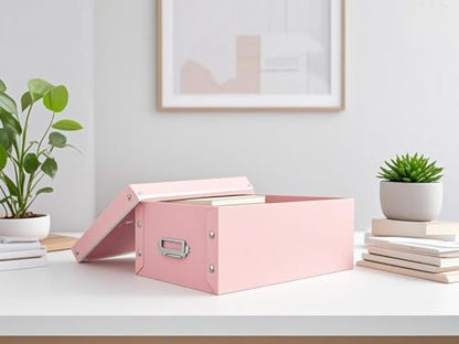XUCHUN File Storage Boxes, Foldable Storage Bins with Lid 3 in 1 Set, Press-Stud Fastening, Moisture-Proof, Space Saving Storage, Photoes, Files, Closets - color: Pink