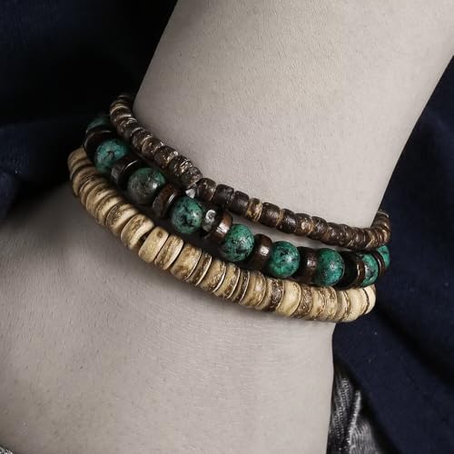 Todu Boho Bracelets Vintage African Turpine Coconut Shell Stackable Wooden Beaded Bracelets for Women Men Bohemian Ethnic Summer Beach Vacation Holiday Jewelry - style: Style E
