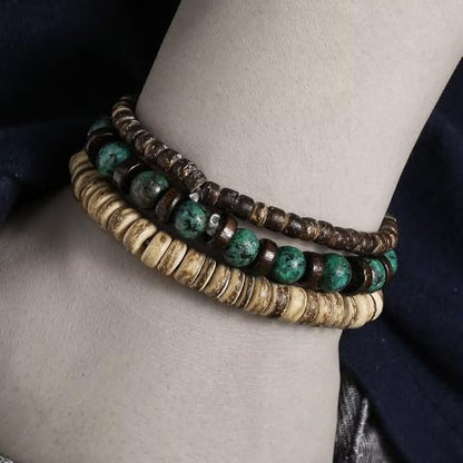 Todu Boho Bracelets Vintage African Turpine Coconut Shell Stackable Wooden Beaded Bracelets for Women Men Bohemian Ethnic Summer Beach Vacation Holiday Jewelry - style: Style E