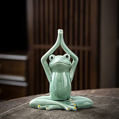 OwMell Ceramic Zen Frog Decor, Ceramic Yoga Pose Meditation Frog Staute for Home Zen Decoration - Namaste - style: Namaste