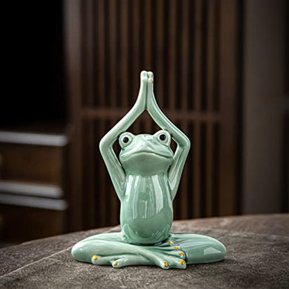 OwMell Ceramic Zen Frog Decor, Ceramic Yoga Pose Meditation Frog Staute for Home Zen Decoration - Namaste - style: Namaste