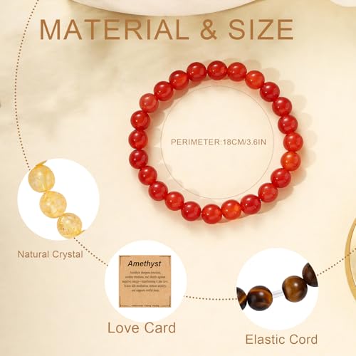 Crystal Healing Bracelet for Women, 8mm Gemstone Beaded Stretch Bracelet Natural Stone Stress Relief Beads Jewelry Birthday Christmas Gifts for Her Friends Daughter