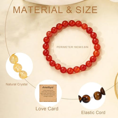Crystal Healing Bracelet for Women, 8mm Gemstone Beaded Stretch Bracelet Natural Stone Stress Relief Beads Jewelry Birthday Christmas Gifts for Her Friends Daughter