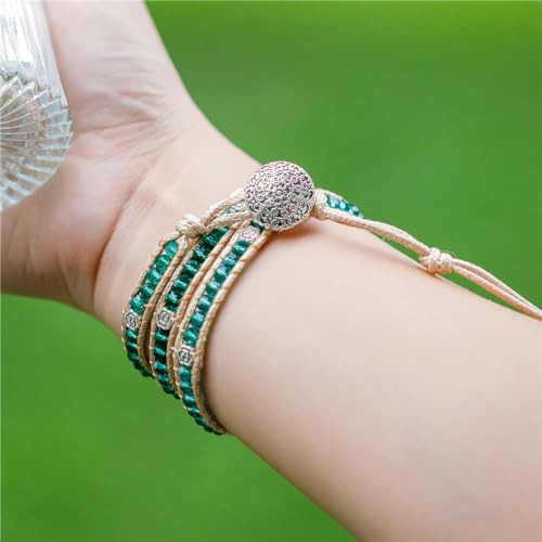 YGLINE Natural Stone Wrap Bracelet for Women Boho Bracelets Healing Crystal Beaded Bracelet Adjustable 3/5 Wraps Bracelet Handmade Birthday Gifts for Women - color: green crystal-3w
