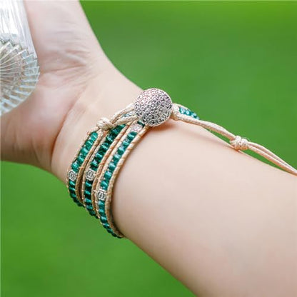 YGLINE Natural Stone Wrap Bracelet for Women Boho Bracelets Healing Crystal Beaded Bracelet Adjustable 3/5 Wraps Bracelet Handmade Birthday Gifts for Women - color: green crystal-3w