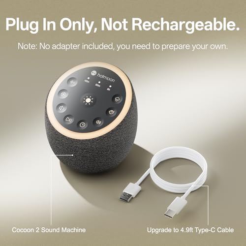 Hotmoon Sound Machine for Sleep, Cocoon 2 White Noise Sound Machine with 40 Relaxing Sounds, Dual-Speaker & Timer, 8 Night Light, Pink Brown Green Noise for Sleeping Adults, Office Privacy, Plug-in - size: Iron Black