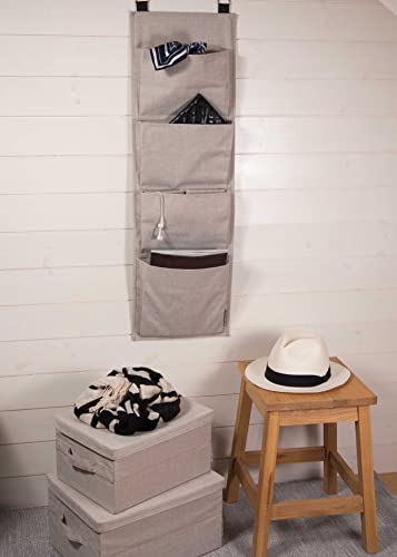 Bigso Box of Sweden Small Storage Box with Lid and Handle - Fabric Storage Box Made of Polyester and Cardboard in Linen Look - Folding Container for Clothes, Accessories, Toys etc. - Beige