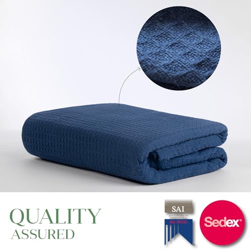 Salt Earth 100% Cotton Waffle Blanket, Twin Size 68"x92" – Lightweight All Season Throw Blanket for Couch, Bed & Bedroom, Soft Modern Cozy Cotton Blanket (Navy) - color: Navy, size: Twin