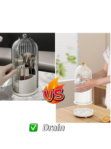 360° Rotating storage - Dustproof lid High permeability material moisture and mildew design Detachable drain tray | Tableware/Toiletries/Makeup Brush Multi-function Organizer