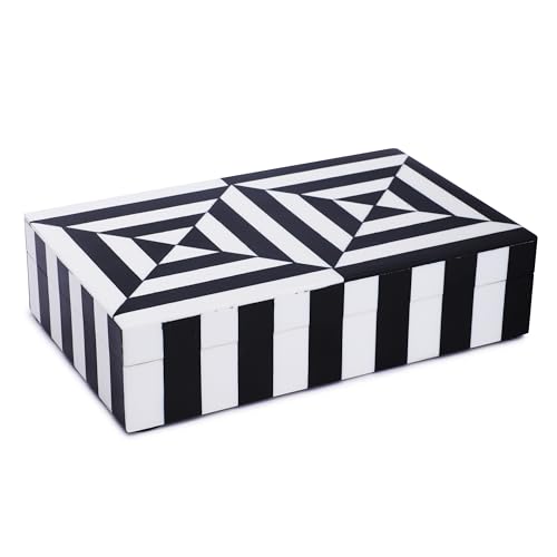 Black and White Earring Necklace Jewelry Organizer Geometric Pattern Box Collection Storage Decorative Multipurpose Keepsake Gift Box (8x5x2 inches) - color: Black and White