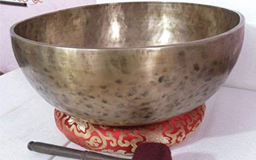 15 Inches Healing Meditation Tibetan Singing Bowl, Hand Hammered Singing Bowls with Cushion & Mallet Striker