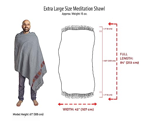 Meditation Shawl or Blanket, Vegan Wool Wrap, Oversize Scarf, Indian Blanket. Unisex - color: Grey