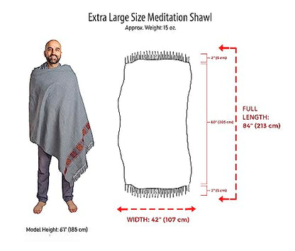 Meditation Shawl or Blanket, Vegan Wool Wrap, Oversize Scarf, Indian Blanket. Unisex - color: Grey