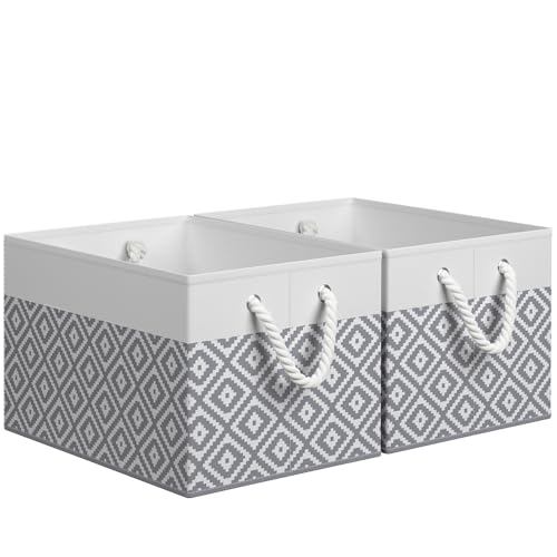 Storage Bins, 2-Pack Large Storage Box with Rope Handles, Collapsible Storage Basket for Organizing Books, Clothes, Rhombic Grey - color: Rhombic Grey, size: 15" x 10" x 9.5" (2 Pack)