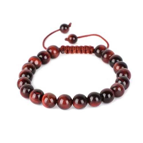 AD Beads Unisex 8mm Gemstone Bracelets Healing Macrame Adjustable 7-9 Inches || wear this healing natural gemstone bracelet help to erase your pain and fear || recover your energy||| - color: Red Tiger's Eye