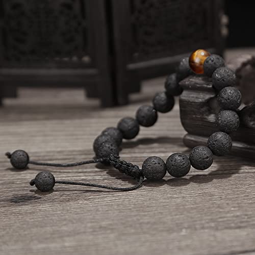 Necklace Pendant & Lava Rock Bracelet, for Women/Men (Set) - color: Black-hexagon
