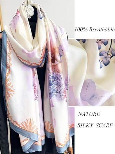 Large Shawl Scarf For Women Lightweight Wraps Silky Headscarf Long Sunscreen Scarfs - color: T21 Light Purple & Blue Edge / 70"x 35"