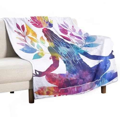 Colorful Floral Meditation Throw Blanket, Soft Cozy Warm Abstract Boho Mandala Yoga Flannel Blankets for Sofa Couch Bed, 60x80 Inch - color: Colorful Floral Meditation, size: 60"x80"