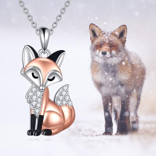 Animal Necklace 925 Sterling Silver Pendant Jewelry Gift for Women Animal Lover - style: Fox