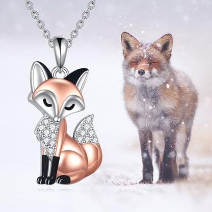Animal Necklace 925 Sterling Silver Pendant Jewelry Gift for Women Animal Lover - style: Fox
