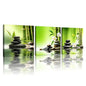 GLOKAKA 3 Panel Zen Wall Art Still Life SPA Stone Green Bamboo White Flower Pictures Meditation Yoga Wall Decor Natural Green Plant Canvas Artwork for Bedroom Bathroom Decor