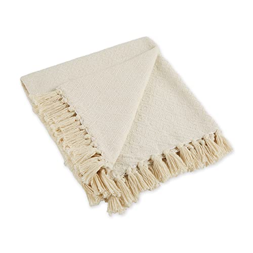 DII Global, Fields of Diamond Woven Throw, 50x60, Natural - color: Natural