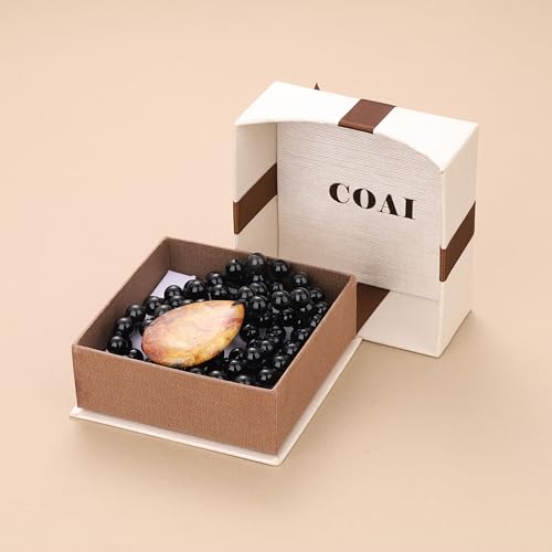 COAI Thumb Worry Stones Necklace for Men Women, Handmade 108 Mala Beaded Necklace for Women Men 8MM - style: Onyx & Crazy Lace Agate