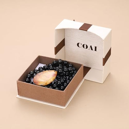 COAI Thumb Worry Stones Necklace for Men Women, Handmade 108 Mala Beaded Necklace for Women Men 8MM - style: Onyx & Crazy Lace Agate