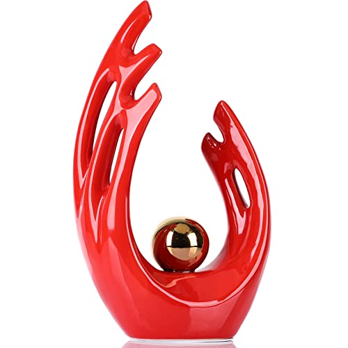 Red and Gold Modern Abstract Art Ceramic Statue and Sculpture,Red and Gold Home Decor Accents,Table Decoration for Living Room Office Dining Kitchen Cabinets Apartment Desktop Bookshelf Aesthetic - color: Red, size: Big