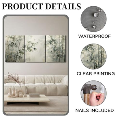 sawjug Bamboo Canvas Wall Art, Bamboo Wall Art, Zen Wall Decor, Meditation Decor for Living Room, Bedroom, Yoga Room (24" x 36" x 3 pcs)