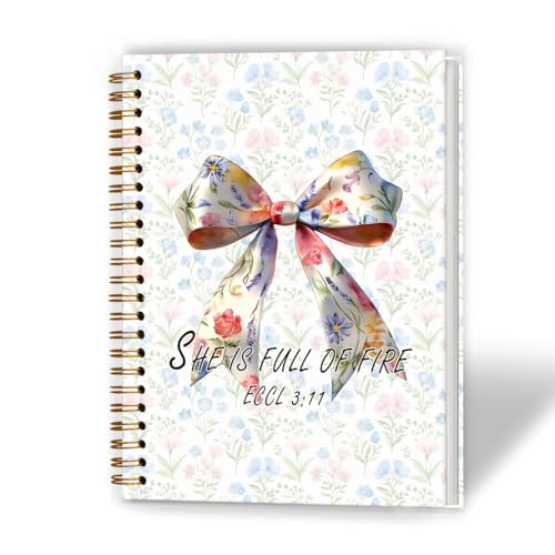 XUNLURY Coquette Floral Bow Christian Notebook, Inspirational Christian Journal Gifts for Women, Grandmillennial Pastel Pink and Blue Flower Journal, Religious Hardcover Spiral Notebooks, 5.5x8.3 Inch - color: Color_C