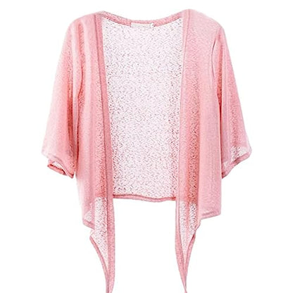 Shiyifa Women's Shrugs 3/4 Sleeve Open Front Cardigan Lightweight Tie Front Bolero Shrug - color: Pink, size: Large