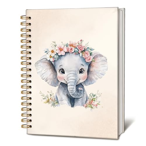 Cute Floral Elephant Notebook Journal for Kids, Elephant Gifts Notebooks for Women, Animal Lover Gifts Journal, Watercolor Baby Wild Animal Hardcover Spiral Notebook 5.5x8.3 Inch - color: 01-vintage Elephant
