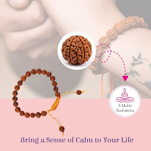 Rudraksha Bracelet for Men & Women, Adjustable Yoga & Meditation Jewelry for Wrist, Spiritual Protection Bracelet - color: Classic Saffron