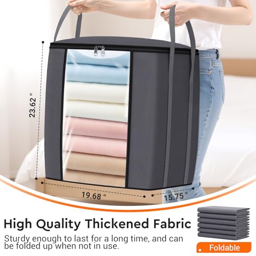 120L Extra Large Clothes Storage Bags, Foldable Blanket Storage and Organization, Thick Fabric Containers with Reinforced Handles & Zippers for Clothing, Comforters, Bedding, Gray, 1 Pack