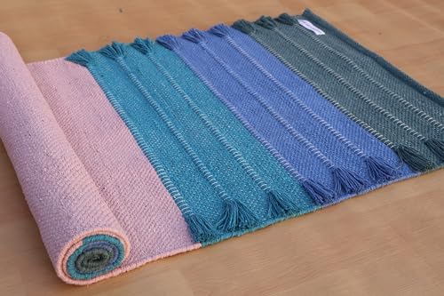 Jaipur art & Rugs Cotton Yoga Mat - Eco-Friendly Hand-Woven Rug - Non Slip & Thick (24”x72”x5mm) for Everyday Fitness at Home - Comfortable Extra-Long - color: Multi 4