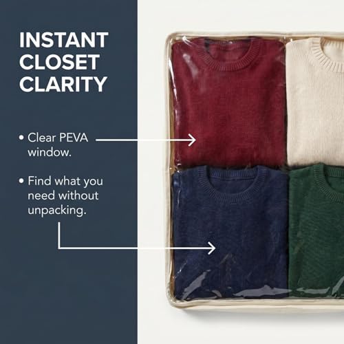 Household Essentials Canvas Sweater Storage Bags 2 Pack, Breathable Under Bed & Closet Organizer with Clear Window & Zipper, Soft-Sided Storage for Sweaters, Blankets & Linens - size: 2-Pack, style: Sweater Storage Bag