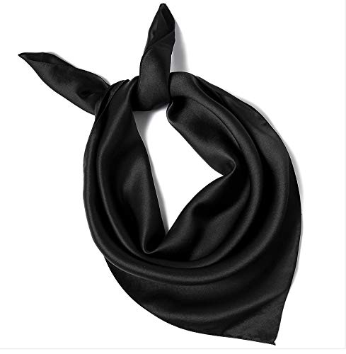 ANDANTINO 100% Mulberry Silk Scarf -21” Lightweight Square Neckerchief – Breathable Digital Printed Scarves with Gift Packed - color: Solid Color-black