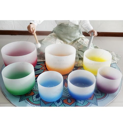 KVKA 432Hz 6-12" Set of 7 pcs Aria Colored Quartz Crystal Singing Bowl Sound Healing Tuned Bell with Carrying Case