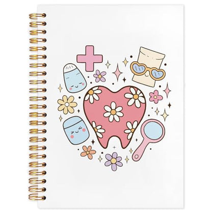 WUCHJ Dental Gifts Notebook, Dental Hygienist Assistant Journal, Retro Pink Floral Tooth Spiral Notebook Journal for Note Taking, Dentist Office Supplies, 5.5x8.3 Inch - color: Dentist love