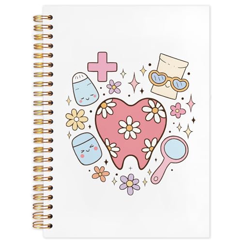 WUCHJ Dental Gifts Notebook, Dental Hygienist Assistant Journal, Retro Pink Floral Tooth Spiral Notebook Journal for Note Taking, Dentist Office Supplies, 5.5x8.3 Inch - color: Dentist love