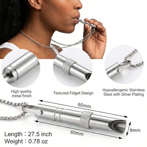 Breathing Easy Necklace, Mindfulness Breathing Stainless Steel Pendant for Stress Relief, Anxiety Management & Smoking Cessation Aid, Intricate Engraving for Men Women - color: Rotating Fidget Ring-Sliver