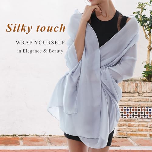 RIIQIICHY Women Shawls and Wraps for Evening Dresses Like Chiffon Silk Scarf Formal Silky Pashmina Shawls for Weddings - color: Grey