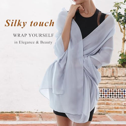 RIIQIICHY Women Shawls and Wraps for Evening Dresses Like Chiffon Silk Scarf Formal Silky Pashmina Shawls for Weddings - color: Grey