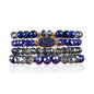 RIAH FASHION Bohemian Acrylic Druzy Multi-Layer Bead Statement Bracelet - Versatile Faux Stone Pendant Stretch Strand Stackable Cuff Bangle Set Sparkly Crystal - color: Oval Acrylic Druzy - Sapphire