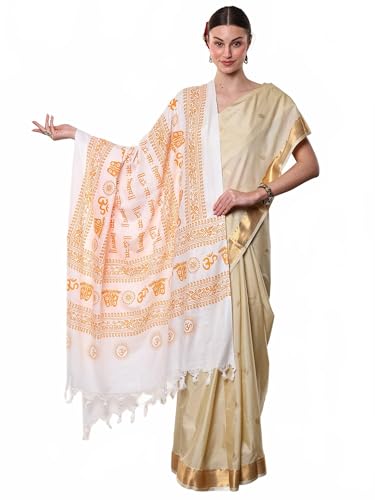 Exotic India Women's Polycotton Prayer Shawl with Printed Om Namah Shivai | Religious Pooja Mandir Wrap Stole, Scarves