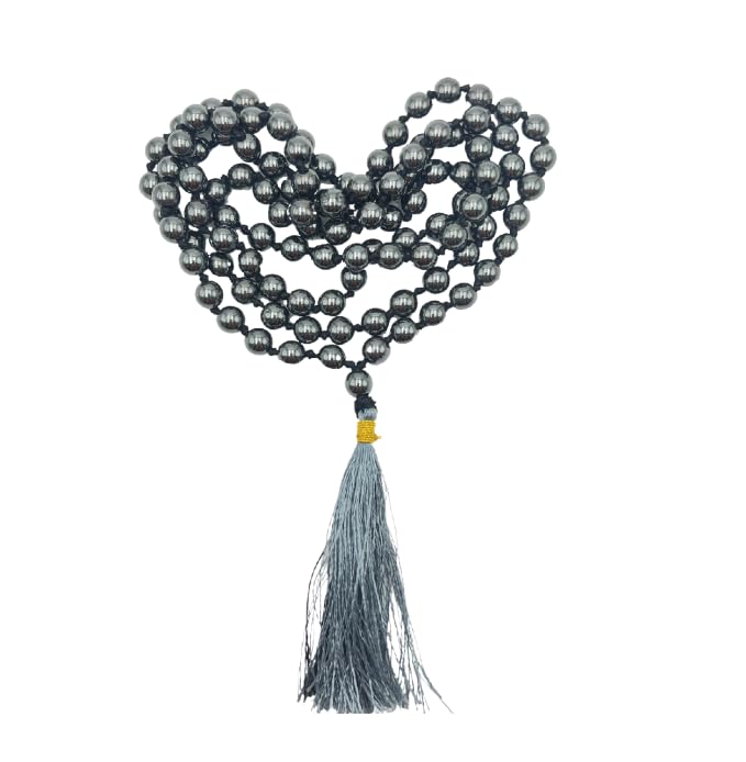 GEMSCITE Japa Mala 108 Prayer Beads Perfect for Meditation Spiritual Mala Necklace & Wrist Mala Bracelet - color: Hematite, size: Hand Knotted