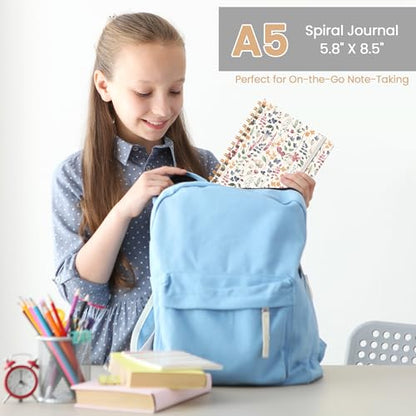 Lined Spiral Journal Notebook, A5 College Ruled Notebook for Journaling, Note-Taking, and Daily Planning, Durable Hardcover with an Elegant Design, Floral - color: N-Floral