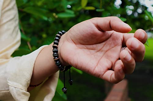 Adjustable Handmade Wrist Mala with Tibetan Prayer Beads and Medicine Bracelet - Yoga Healing, Many Color Choices (Black) - Natural Himalayan Yak Bone Beads for Meditation
