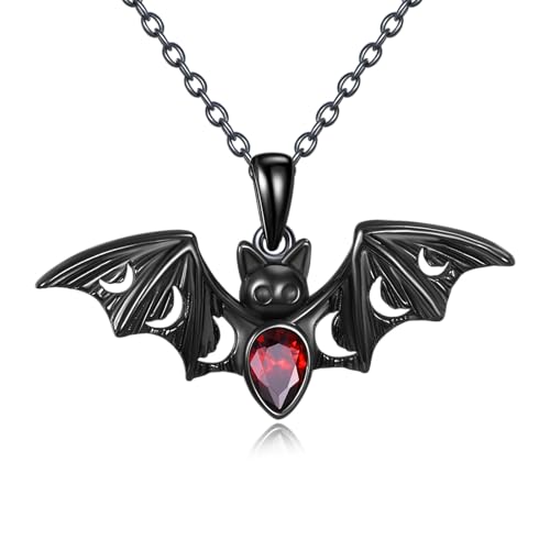 Sterling Silver Cute Animal Pendant Necklace Fox/Snake/Unicorn/Owl on Moon/Rabbit/Horse Necklace Jewelry for Women Mom Sister - style: Black Bat